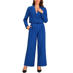 INSPIRE CHIC Women's Business Casual Outfit Notched Lapel Crop Jacket Wide Leg Pant Work Suits 2-Piece-Set - 1 of 4