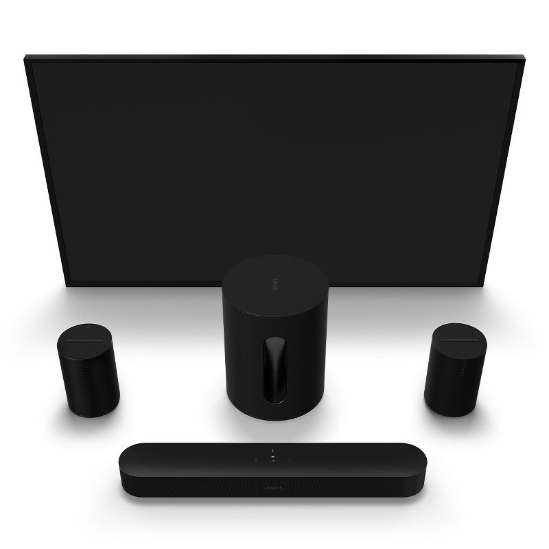 Sonos Wireless Home Theater Set with Beam Soundbar (Gen 2), Sub Mini, and 2 Era 100 Smart Speakers (Black), 2 of 16