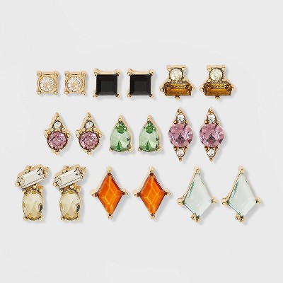 Geometric Color Stone Stud Earring Set 9ct - Wild Fable™