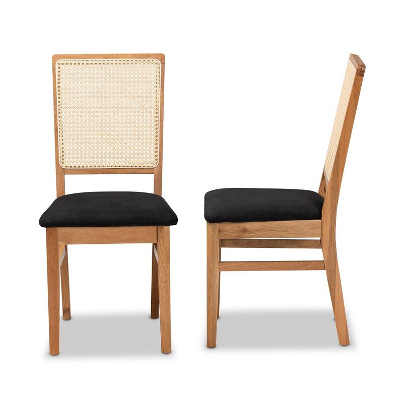 Set of 2 Idris Fabric Upholstered Rattan Dining Chairs Black/Oak Brown - Baxton Studio, 5 of 11