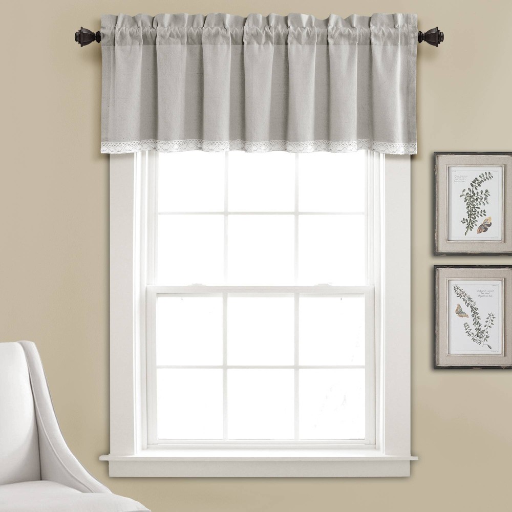 18&#34;x52&#34; Linen Lace Valance Light Gray - Lush D&#233;cor: Window Valance, Rod Pocket, Hand Wash, Air Dry