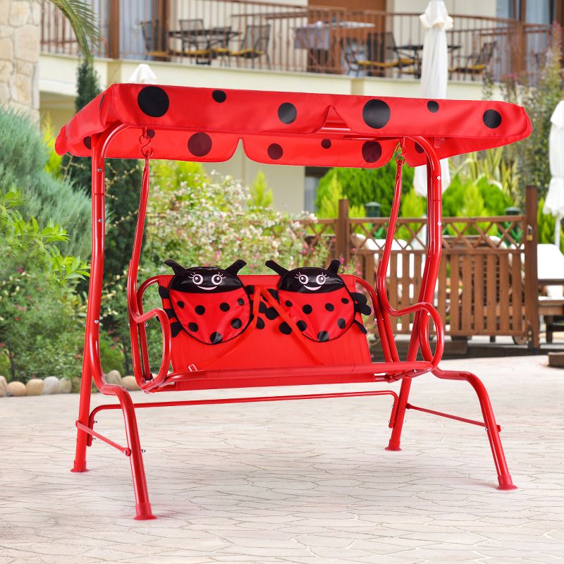 Costway Kids Patio Swing Chair Children Porch Bench Canopy 2 Person Yard Furniture red, 5 of 11