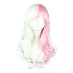 Unique Bargains Women's Curly Wigs 22" White Pink with Wig Cap - 1 of 4