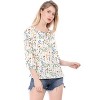 Allegra K Women's Bow Tie Round Neck 3/4 Raglan Sleeve Floral Blouse - 2 of 4