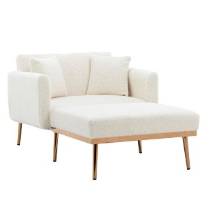 CAINAS 3-in-1 Convertible Accent Chair Bed with Adjustable Back&2 Pillows,Luxury Teddy Fabric Armchair Chaise Lounge for Living Room&Bedroom - 1 of 4