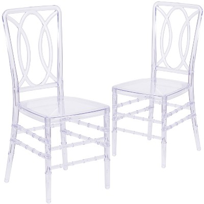 Emma and Oliver 2 Pack Crystal Ice Stacking Chair with Designer Back - Event Chair - UV Resistant