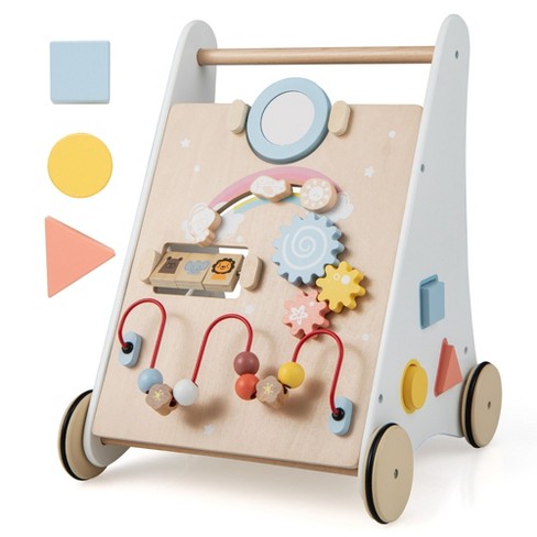 Wooden Baby Push And Pull Sit to stand Learning Walker With Mirror Shape Sorter For 1 Year Old Target