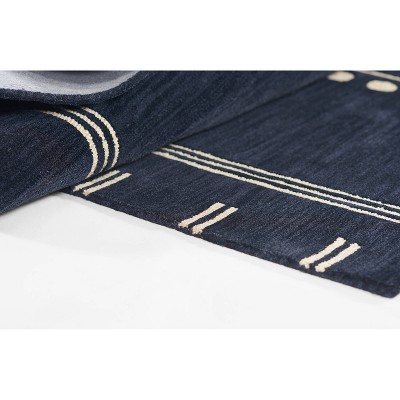 Navy and Beige Hand-Tufted Wool Runner Rug 2'6" x 8'