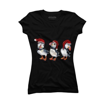 Junior's Design By Humans Christmas Puffins By msmart T-Shirt