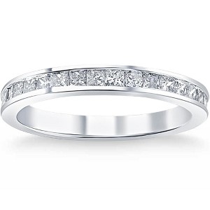 Pompeii3 1/2ct Diamond Princess Cut Channel Set Wedding Ring 10k White Gold - 1 of 4