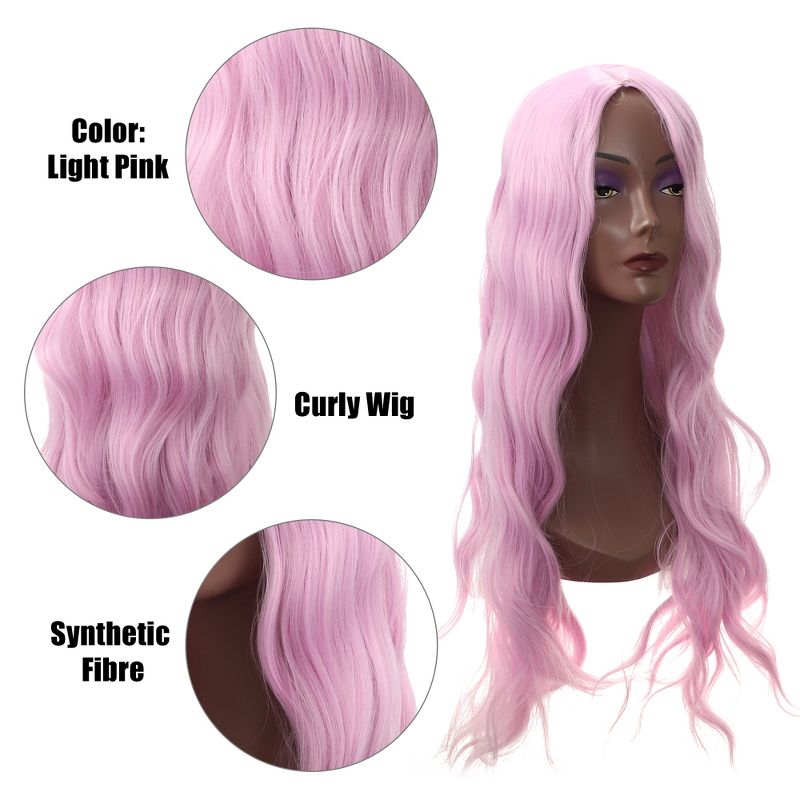 Unique Bargains Curly Wig Human Hair Wigs for Women 28" with Wig Cap, 4 of 7