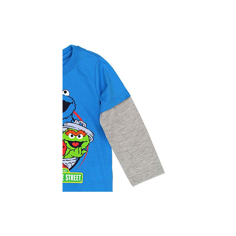 Sesame Street Boy's Faux Layered Long Sleeve Crewneck Graphic Tee for Toddler, 4 of 8