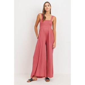 Hello Miz Women's Sleeveless Smocked Neck Maternity Jumpsuit Romper - 1 of 3