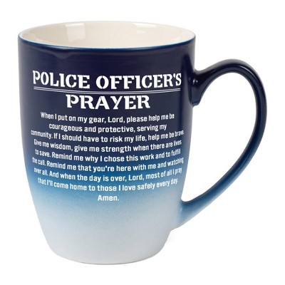 Elanze Designs First Responder Appreciation Coffee Cup Mug 12 Ounce Ceramic With Ombre Gradient Police Officer's Prayer Navy Blue and White
