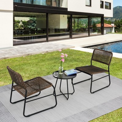 NicBex Outdoor Dining Table Set Wooden Coffee Table with Loveseat & Chairs,Wicker Patio Furniture Set for Garden, Backyard, Porch