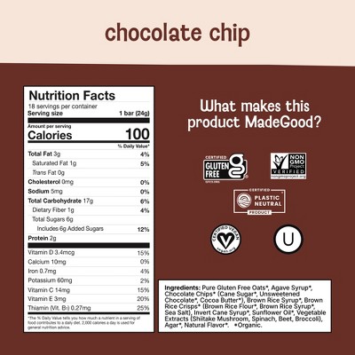 MadeGood Chocolate Chip Granola Protein Bars Value Pack - 15.3oz/18ct