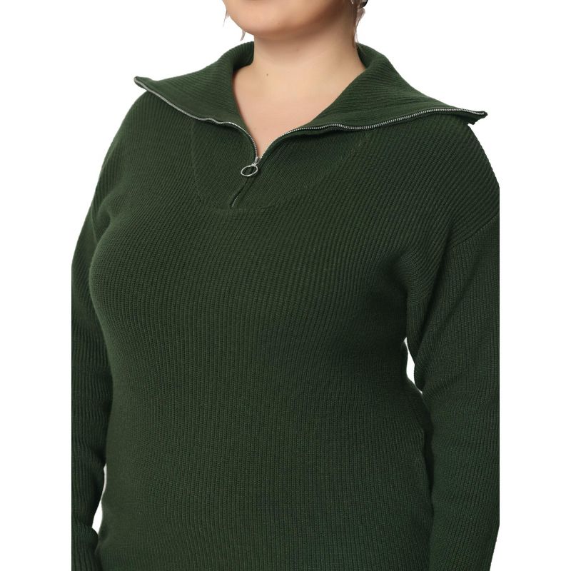 Agnes Orinda Women's Plus Size Knit Long Sleeve Zipper Collar Pullover Mini Sweater Dresses, 5 of 6