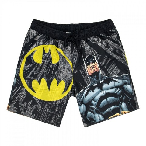 Batman Mens Batman City Bat Signal Swim Board Shorts - XLarge