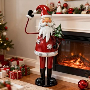 47.5 Inch Iron Santa Claus Statue with Tree, Waving Christmas Holiday Decor for Indoor Mantel or Entryway-3irtyhousy - 1 of 4