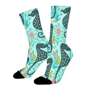 Seahorse In Coral Reef Turquoise Women Printed Crew Socks Funny Funky Socks Soft Polyester Novelty Gifts for Artists Men - 1 of 1