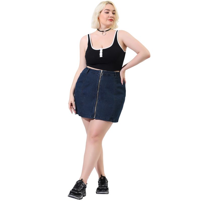 Agnes Orinda Women's Plus Size Denim Zip Up Front Mini Jean Skirts, 4 of 7