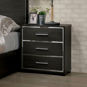 DOMETOUR 1x Nightstand Solid wood Warm Gray Sleek Modern Lines Chrome Trim Insert Contemporary Bedroom Furniture - 1 of 4