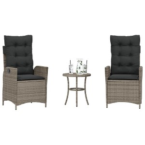 vidaXL 3 Piece Bistro Set with Cushions Gray Poly Rattan - 1 of 4