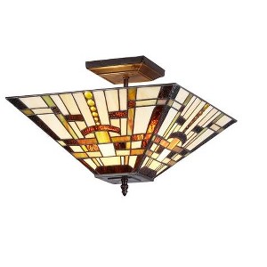 Chloe Lighting Farley Tiffany-Style Mission 2 Light Semi-Flush Ceiling Fixture 14" Shade - 1 of 3