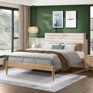 GDFStudio Barrister Modern Rubberwood Bed Frame with Chenille Upholstered Headboard - 1 of 4