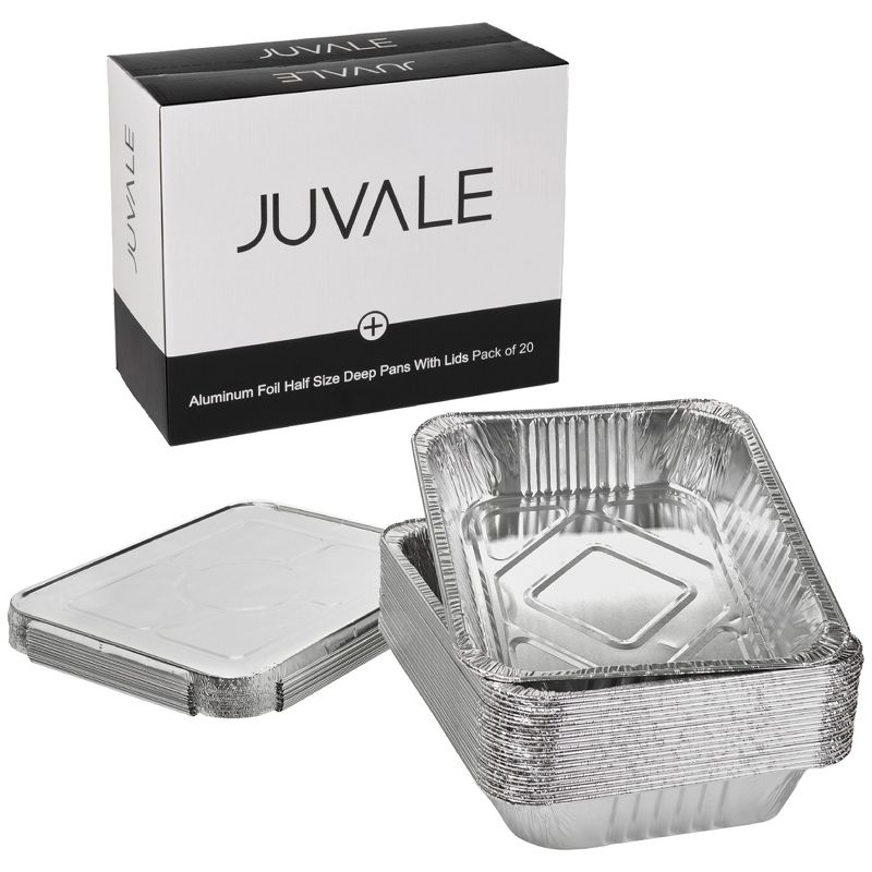 Juvale 20 Pack Aluminum Foil Pans with Lids 9x13, Disposable Half Size Deep Steam Table Pans Bakeware for Food, Baking, Roasting, 1 of 10