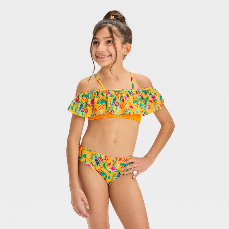 Girls&#39; Tropic Sunset Floral Printed Bikini Set - Cat &#38; Jack&#8482;, 1 of 5