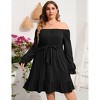 Coolmee Women's plus size Dress Casual Square Neck Dress Puff Long Sleeve Dresses High Waist Ruffle Midi Dress with Belt - 3 of 4