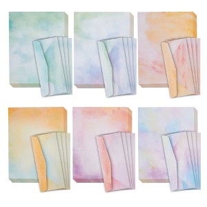 Paper Junkie Watercolor Stationery Paper and Envelopes Set, 6 Assorted Colors, Letter Size 8.5 x 11 in - 1 of 4