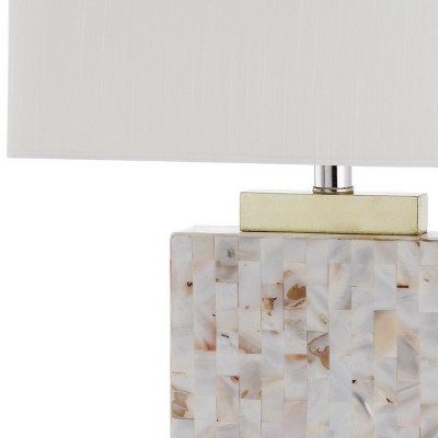 Tory 25" Cream Shell and Gold Table Lamp Set with White Shade