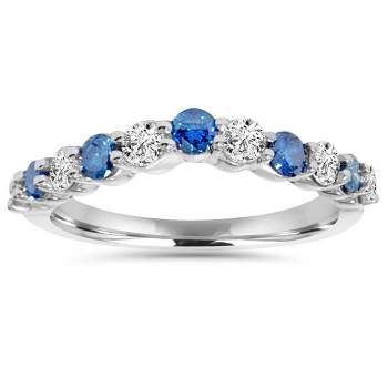 Pompeii3 .85CT Blue & White Diamond Curved Wedding Ring 14K White Gold