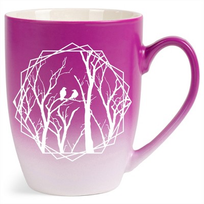 Elanze Designs Birds and Branches Two Toned Ombre Matte Pink and White 12 ounce Ceramic Stoneware Coffee Cup Mug
