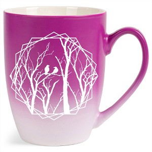 Elanze Designs Birds and Branches Two Toned Ombre Matte Pink and White 12 ounce Ceramic Stoneware Coffee Cup Mug - 1 of 4