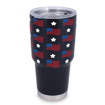 100 North 30 Ounce Stainless Steel On the Go Travel Tumbler With Push Top Lid, Stars and Stripes Black
