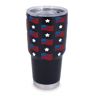 100 North 30 Ounce Stainless Steel On the Go Travel Tumbler With Push Top Lid, Stars and Stripes Black - 1 of 4