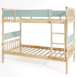 Costway Twin Over Twin Bunk Bed Solid Wood Bed Frame with Ladder Full-length Guardrails White/Natural - 1 of 1