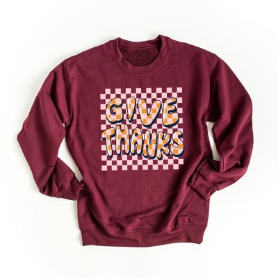 Simply Sage Market Women's Give Thanks Checkered Gildan Sweatshirt