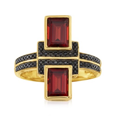Ross-Simons 2.40 ct. t.w. Burgundy Garnet and .10 ct. t.w. Black Spinel Ring in 18kt Gold Over Sterling