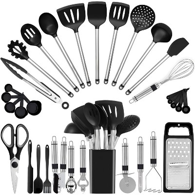 Attop Kitchen Utensil Set-Silicone Cooking Utensils-33 Kitchen Gadgets & Spoons for Nonstick Cookware-Silicone and Stainless Steel Spatula Set