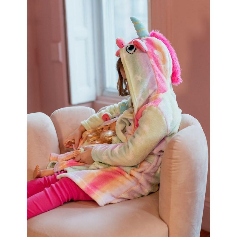 Leveret Girl and Doll Matching Fleece Hooded Robe, 4 of 5