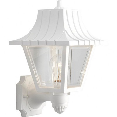 Progress Lighting Mansard 1-Light Outdoor Wall Lantern, White Finish, Beveled Clear Acrylic Panels