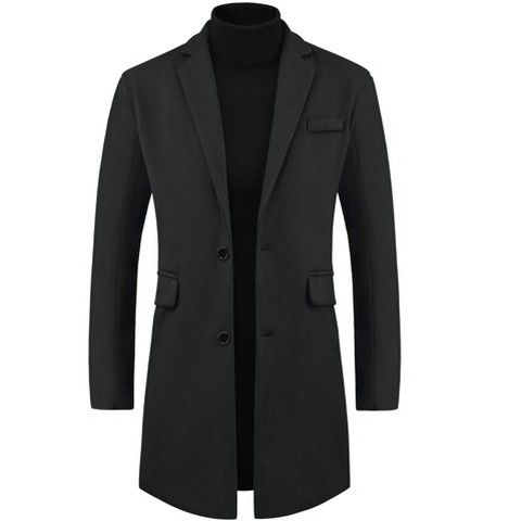 Lars Amadeus Men's Notched Collar Single Breasted Winter Trench Coats Black Medium