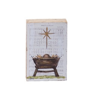 Transpac Hand Painted Manger Block Freestanding Tabletop Sign Multicolor Christmas Decoration for Indoor Use - 1 of 1