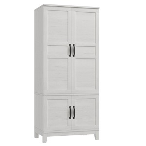 72" Wooden Wardrobe with Hanging Rails - Freestanding Tall Closet with 18 Adjustable Shelves, 4 Doors, Soft-Closing Hinges - Farmhouse Storage - 1 of 4