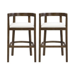 Christopher Knight Home Set of 2 Mary Upholstered Rubberwood with Open Curved Back Counter Height Barstools Walnut - 1 of 4