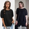 EXLURA Women's Summer Tops Dressy Casual Short Lantern Sleeve Shirts Crew Neck Hollow Out Lace Embroidered Blouses Shirts - 3 of 4